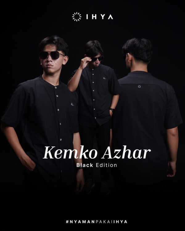 Kemko Azhar Black – Baju Koko Lengan Pendek Pria Dewasa Hitam - Image 2