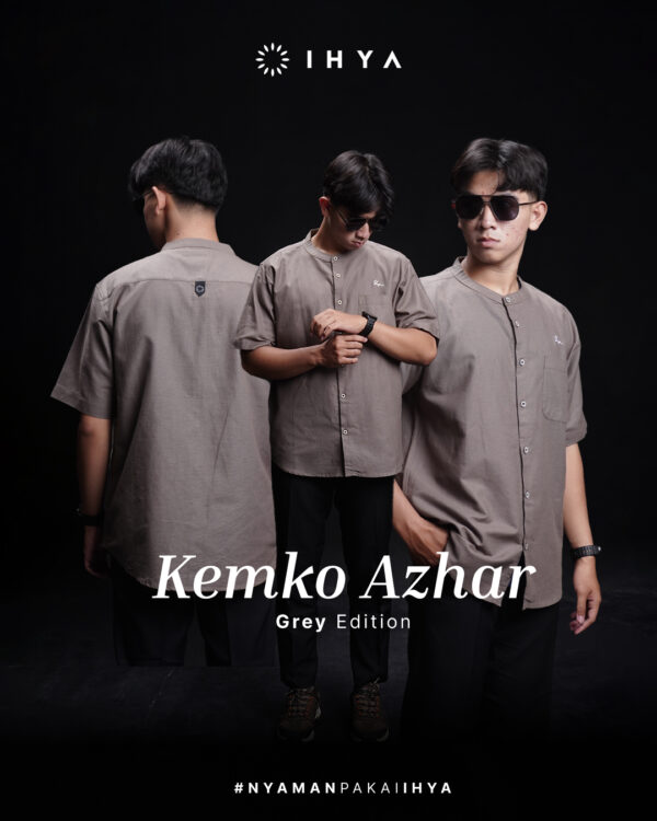 Kemko Azhar Grey – Baju Koko Lengan Pendek Pria Dewasa Abu Abu - Image 2