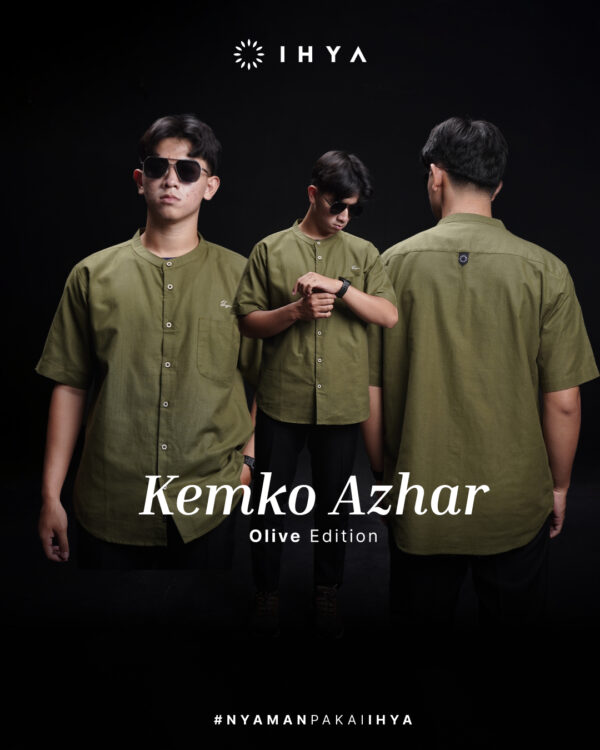 Kemko Azhar Olive – Baju Koko Lengan Pendek Pria Dewasa Olive - Image 2