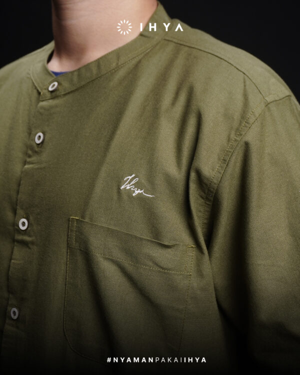 Kemko Azhar Olive – Baju Koko Lengan Pendek Pria Dewasa Olive - Image 6