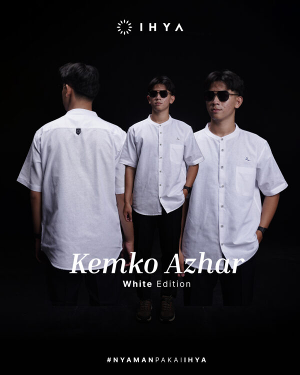 Kemko Azhar White – Baju Koko Lengan Pendek Pria Dewasa Putih - Image 2